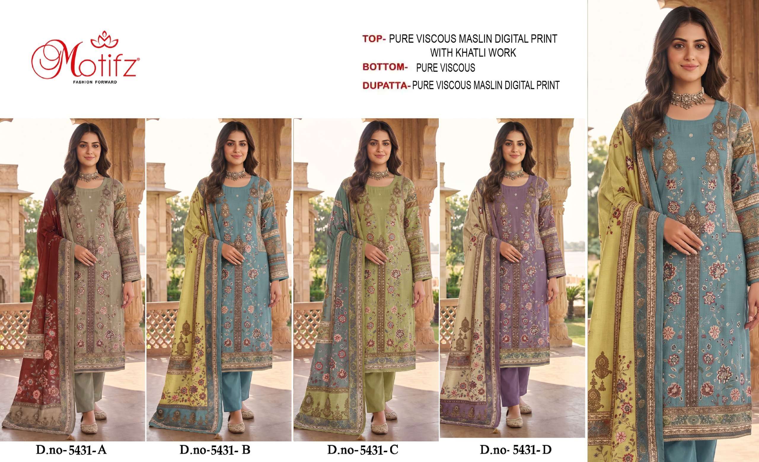 MOTIFZ 5431 BOUTIQUE VISCOSE MASLIN KHATLI WORK LADIES DRESS WHOLESALER SHOP